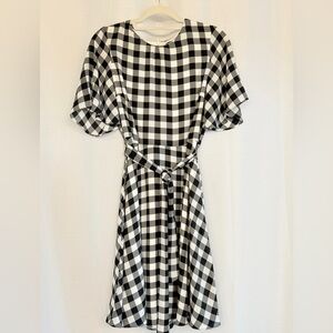 Banana Republic Black White Gingham Belted Midi Dress 8